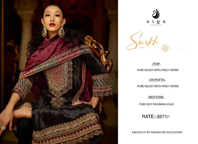 Surkh By Aiqa Winter Wear Fancy Work Velvet Salwar Kameez Wholesale Shop In Surat
